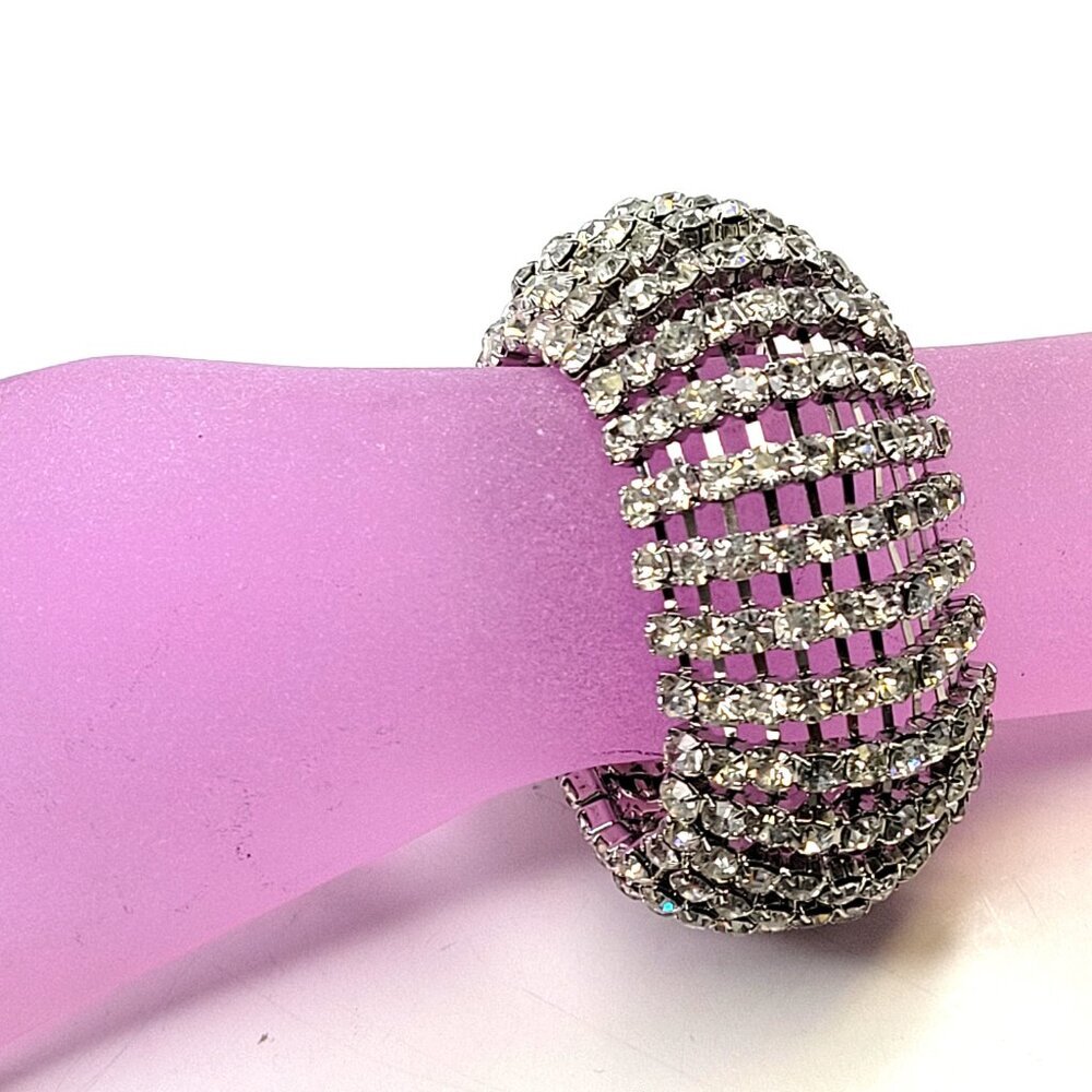 Vintage Rhinestone Wide Bracelet Cuff - Picture 2 of 14